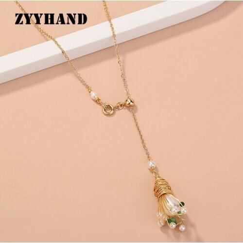 ZYYHAND Natural Baroque Pearl Cross Chain Women Beads Gold-Color Romantic Party Wedding Wrap Luxury Girl Pendant Necklace