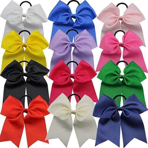 12 Pcs 7" Large Cheer Bows for Kids Girls Hair Bow Band Boutique Rope Hair Accessories Christma Gift Grosgrain Ribbon Women