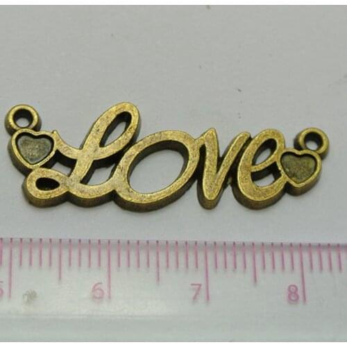 20 Bronze Tone Alloy Heart "Love" Pendants Connector Charms 36X10mm