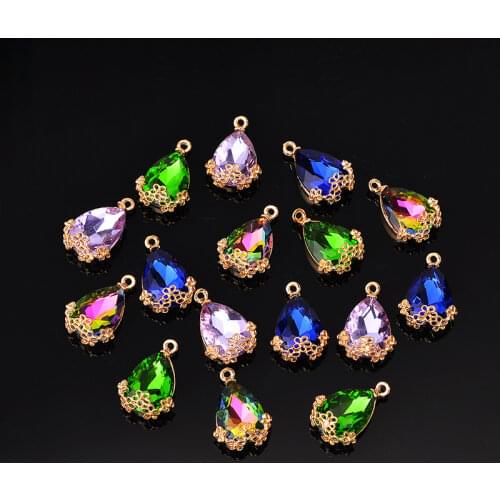 New 4Pcs 10x14 13x18 Rose Gold Flower Crystal Glass TearDrop Shape Charms Pendants Diy Jewelry Findings Accessories