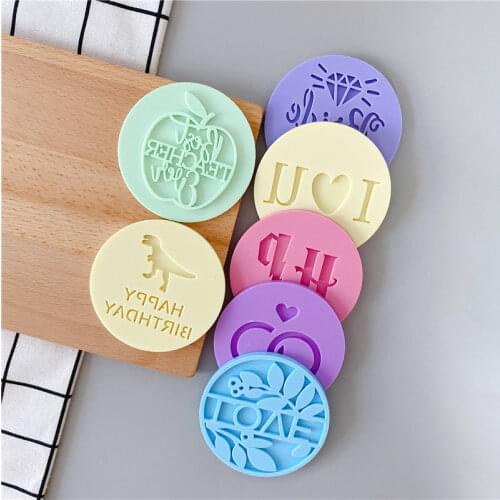 Acrylic Dinosaur Letter Happy Birthday Love Heart Fondant Stamp Embossed Cutter Mold Cookie Cutter Stamp Cake Decorating Tools