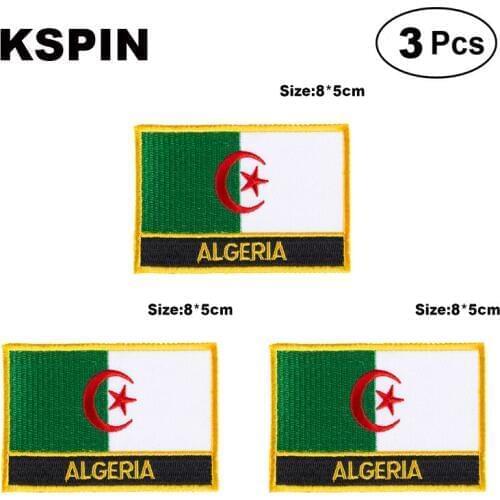 Algeria Rectangular Shape Flag patches embroidered flag patches national flag patches for clothing DIY Decoration