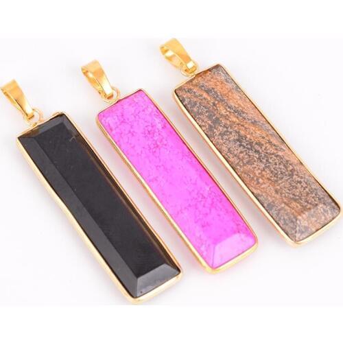 Reiki Chakra Natural Gem Stone Aventurine Rectangle Necklaces & Pendants for Men Women Healing Jewellery D442