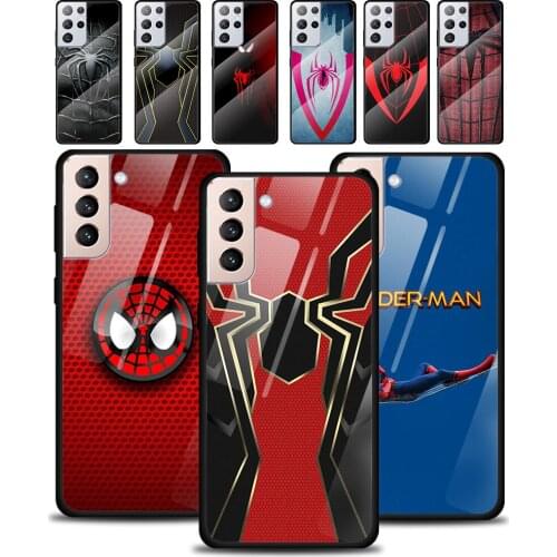 Spider Man Logo Tempered Glass Cover For Samsung Galaxy S21 Plus Ultra M21 M31 M51 A52 A72 Phone Case Coque