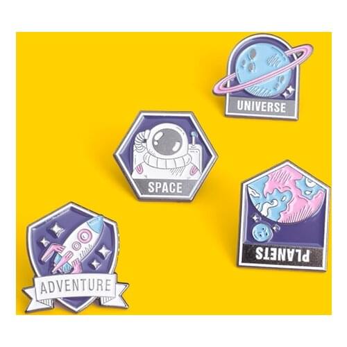 Space Series Enamel Lapel Pin Rockets Astronauts Planet Universe Brooches on Hat Backpack Badge Gift for Women Men Custom