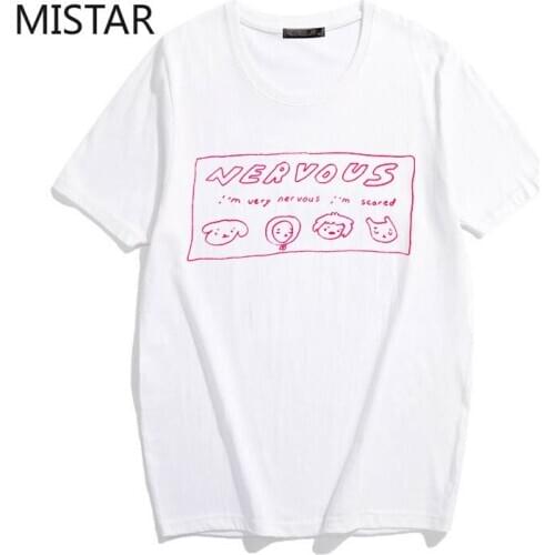 Nervous Drawing Printed Harajuku Cute T Shirt Women Casual White Tops Fashion Casual T Shirt Short Sleeve Graphic Tees Women