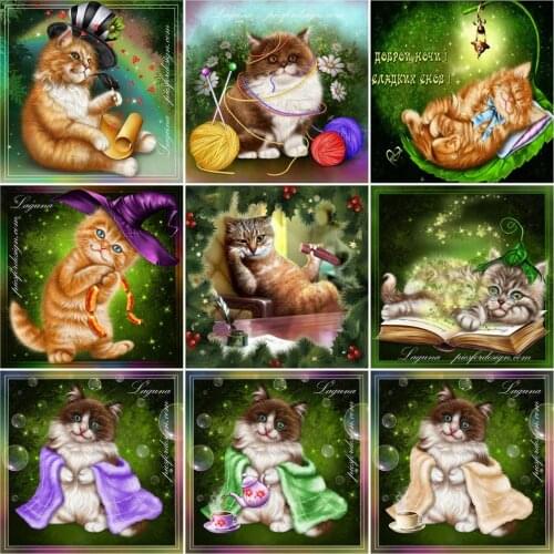 HUACAN 5D Diamond Painting Cross Stitch Animal Rhinestone Picture Christmas DIY Diamond Embroidery Cat Home Decoration