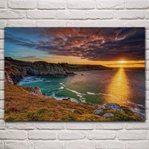 Brittany harbor beautiful sunset nature sea scenery living room decoration home wall art decor wood frame fabric posters KN295