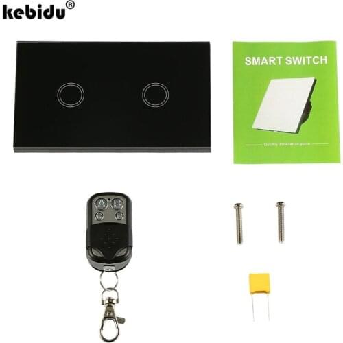 Kebidu Touch Light Switch Remote Control Switch 110V 2 Gang 1 Way RF433 Wireless Smart Wall Switch Buttons 20M Sensor Switch