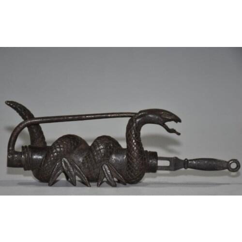 China brass archaize snake lock crafts statue