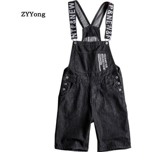 2020 Summer Black Overalls Men Shorts Print Denim Jumpsuit Bib Beach Jeans Hip Hop Streetwear Leisure Rompers Youth Cargo Pants