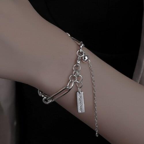 Korean Fashion Design Round Bead Chain Charm Bracelet Hip Hop Pendant Letter Geometry Bracelets for Women Jewelry Pulseras 2021