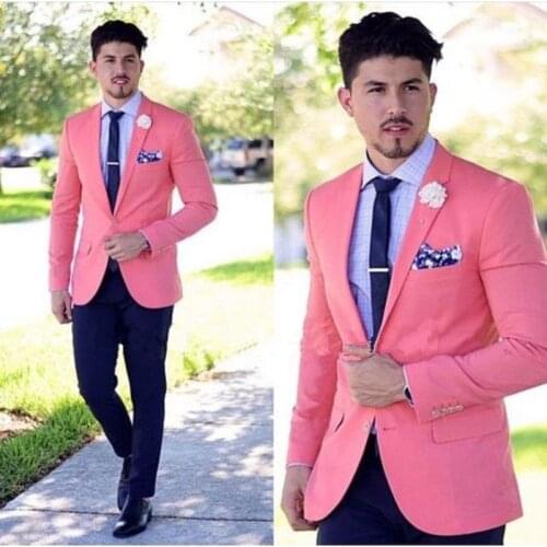 Pink Formal Tuxedos Fashion Men Suits 2 Pieces(Jacket+Pants+Tie+handkerchiefs) Custome Homme Terno Slim Fit Wedding Party Prom