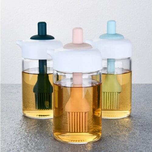 Creative Glass Oil Bottle With Brush Vinegar Bottle Sauce Container Pot Spice Jar Cooking Oil Brush Kitchen Supplies Accessorie