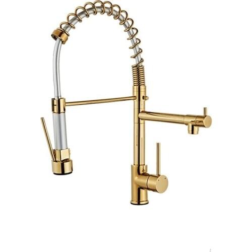 Brass Pull Spring Kitchen Faucet Pull Out Multi Function Faucet High-Pressure Double Water Household Kitchen Faucets Rotatable
