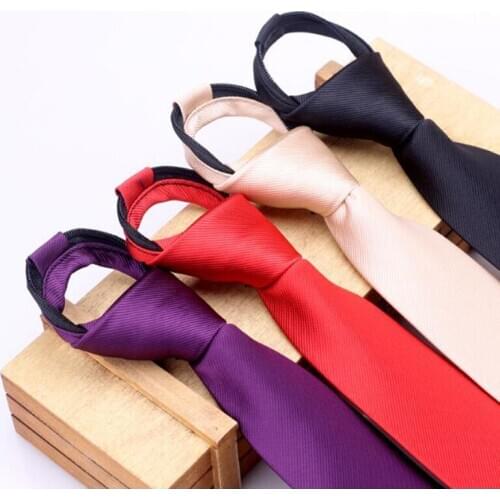 Fashion 6cm Slim Tie Red Bule Solid Polyester Narrow Zipper Necktie For Men Leisure Business Wedding Skinny Neck Ties Accessory