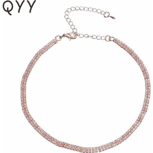 QYY Fashion Full Rhinestone Women Clavicle Choker Necklace Slim Adjustable Short Necklace for Girls Ladies