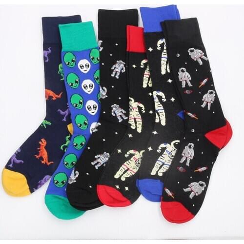 Unisex Painting Style Astronaut man Socks Cotton Harajuku Colorful Full Socks Women Space Streetwear 1 Pair Size 38-46