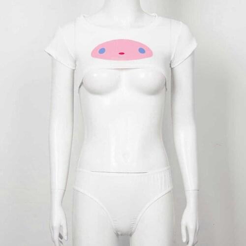 2020 New Womens Cartoon Printed Lingerie Exotic Sets Sleepwear Cosplay Fancy Dress Up Short Sleeve Crop Top with Briefs Panties