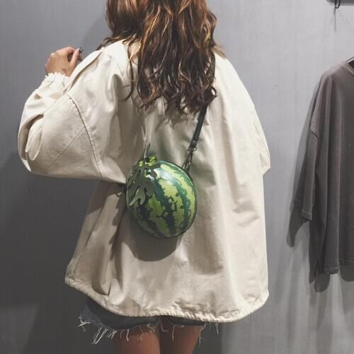 BENVICHED Lady pu bag 2021 new spring mini coin purse cartoon Funny green watermelon fashion Inclined single shoulder bag c489