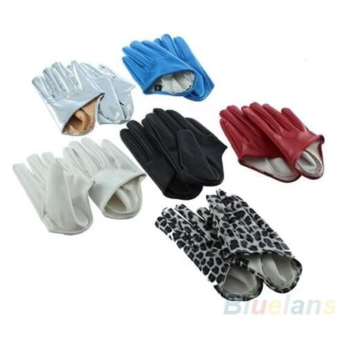 Sexy and The City Faux Leather Womens Five Finger Half Palm Gloves 5 Colors Leopard