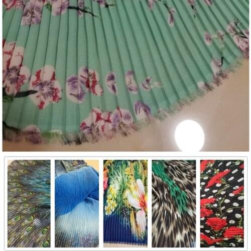 DG 1 PCS printed Pleated Chiffon fabric for dress skirt crushed fabric (pleated 0.5m)