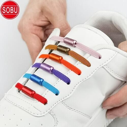 1Pair Aluminum Metal Lock Shoelaces Elastic Shoe Laces Special No Tie Shoelace for Men Women Lacing Rubber Zapatillas 20 Color