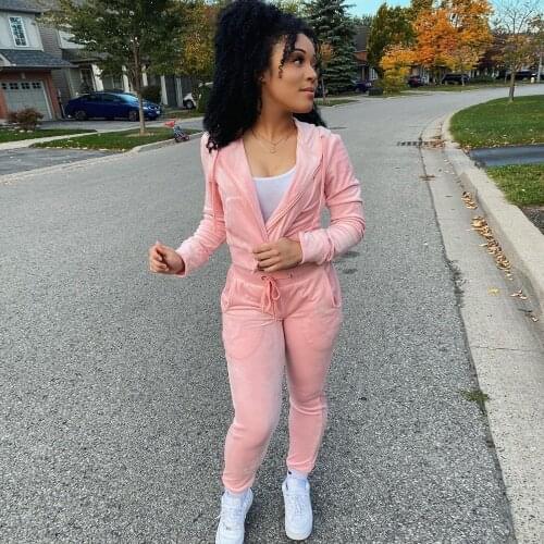 Hooded Tracksuit Two Piece Set Velvet Sexy Crop Top Jacket Suit Pants Women 2 Piece Set Cute Outfits Lounge Stretch Sweatshirt