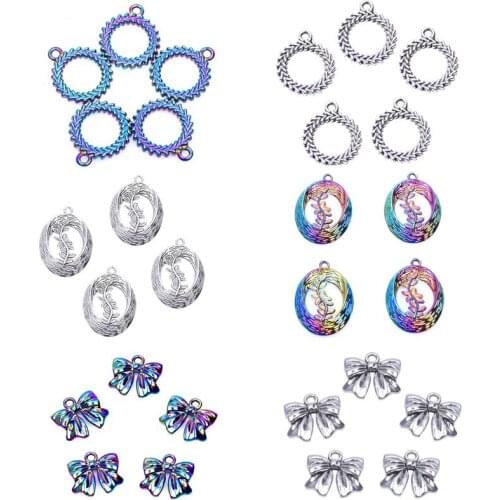 Wreath Bow Jewelry Accessories For Necklace Earrings Charms Materials To Make Jewelry Supplies 5pcs Pendant Rainbow Silver Color