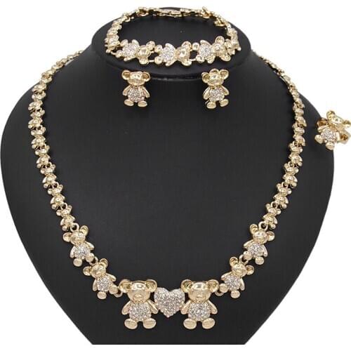 Yulaili Wedding Jewelry Sets Bridal Dubai Gold Color Teddy Bear Necklace Stud Earrings Charm Bracelet Ring For Women Jewellery