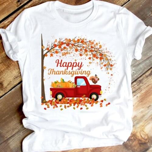 Women Autumn Happy Season Cute Fall Thanksgiving Halloween Clothing Cartoon Print Graphic T-shirt Tshirt Female Tee Top