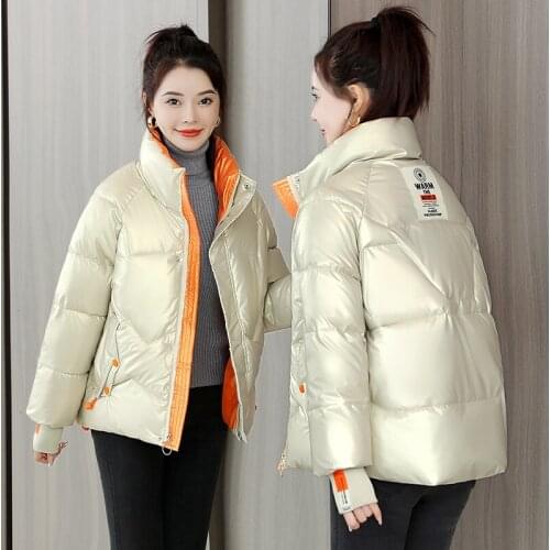 Beardon Glossy Down Cotton Padded Womens Short Jacket 2021 Winter New Padded Large Size Loose Stand-Up Collar Coat