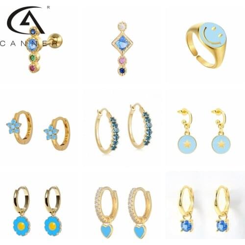 CANNER Blue Series Huggie Earrings For Women Pendientes Plata 925 Ear Bone Piercing Earrings For Teens Gifts Jewelry Accessories