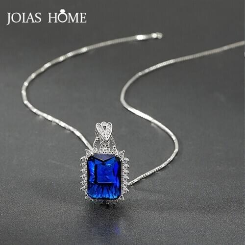 JoiasHome Luxury 925 Sterling Silver Women Necklaces Sapphire Gemstone For Fashion charm Women wedding Jewelry Wholesale