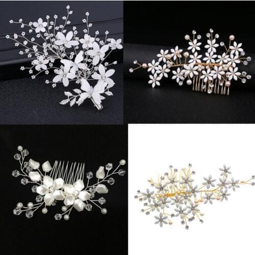 1PC White Flower Hair Jewelry Pearl Rhinestone Combs Barrettes Bridal Hairpins Wedding Party Prom Women Bride Hair Accessories