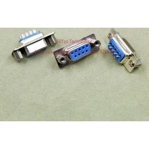 10pcs/lot) RS232 Blue Parallel Serial Port DB9 9 Pin D Sub Female Wire Solder Connector DB9 Socket Plug Adapter Front With Nut