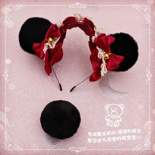 2pcs/set Handmade Lolita Cute Hair Accessories Plush Bow Bear Cat Ear Hairpin Tail KC Hairband Set Hair Clips for Girls Headband