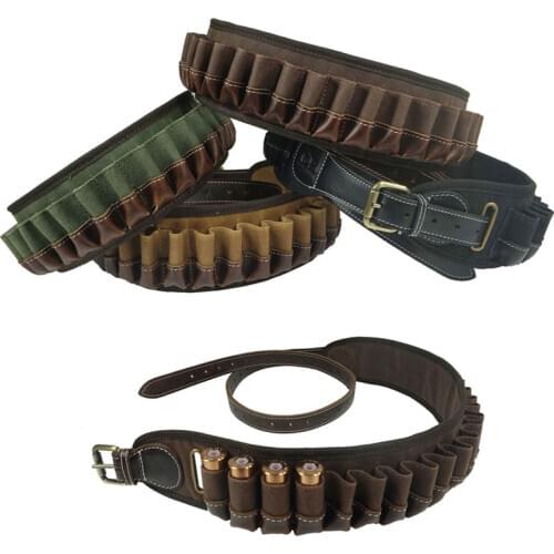 25 Rounds 12GA Ammo Holder Belt Leather Canvas Cartridge Tactical Shotgun Shell Waist Belt Bullet Holster Carrier