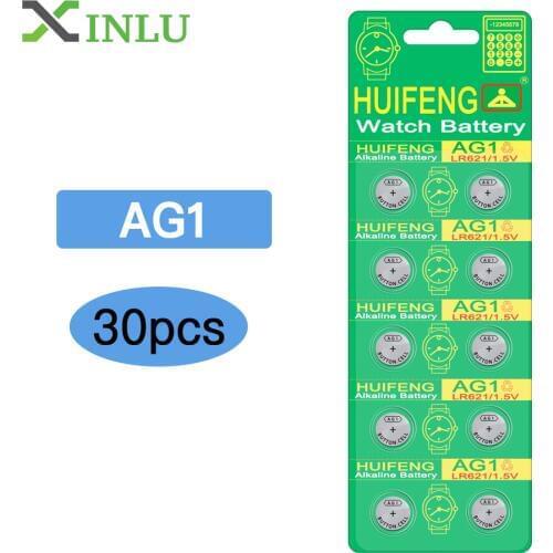 High quality 30pcs AG1 Button cell coin Battery 1.5V Alkaline Batteries 164 364 SR621 SR621SW LR621 SR60 LR60 Toy Watch battery
