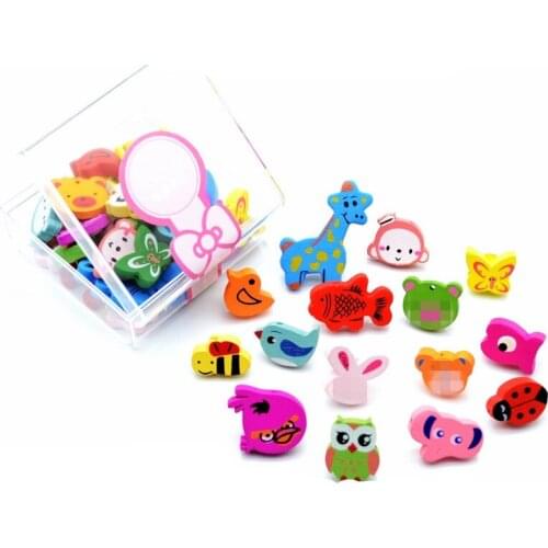 30pcs Cute Cartoon Thumbtack Wood Animal Paper Clips Decoration Wall Cork Board Thumb Tack Pin Office Pushpin Binding Supplies