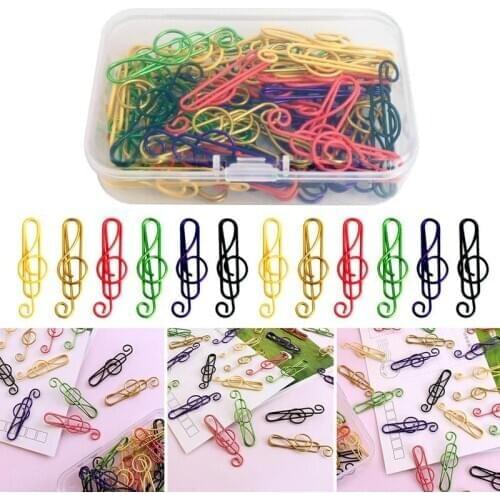 50pcs/box Creative Colorful Note Paper Clips Decorative Gold Music Binder Shape Decor Stationery Supplies For Office Clips X0Z7