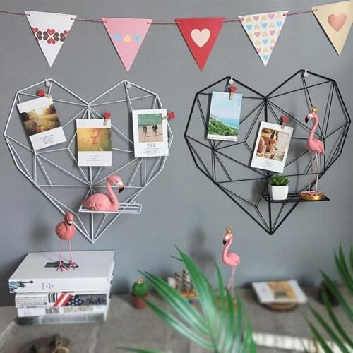 60% Dropshipping!!Heart Shape Mesh Frame Picture Rack Photos Holder Shelf Wall Hanging DIY Decor