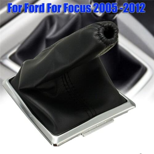 Car Black Gear Shift Knob Leather Gaiter And Chrome Base Stick Gaiter Boot Dust Cover Handbrake For Ford For Focus 2005 -2012
