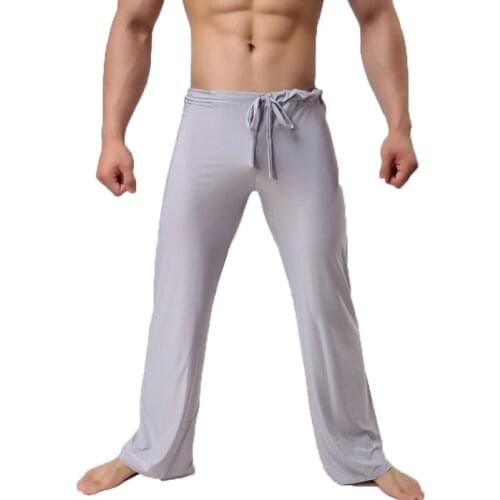 Mens Pants Mens Sleep Bottoms Viscose Home Pants Loose Sexy Mens Lounge Pants Milk Silk Fashion Strap Sexy Male Pajama Underwear