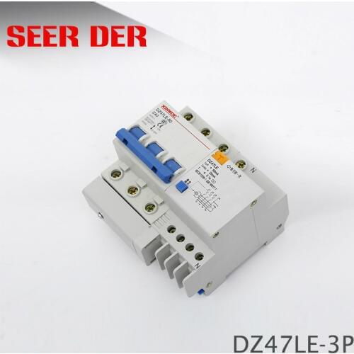 DZ47LE-63 3P 4P 6A 10A 16A 20 25 32 40 50 63A 50/60HZ Residual Current Circuit Breaker Over Current Leakage Protection RCBO
