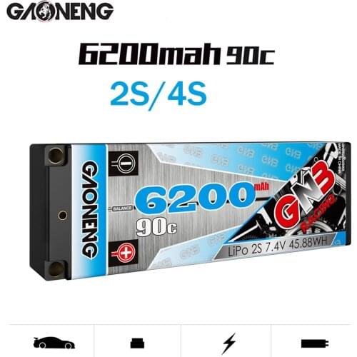 Gaoneng GNB 6200MAH 90C Plus RC1:10 Outgoing Cable 1P 2S 4S FPV Battery 7.4V 14.8V Hard Shell Off-road Car Batteries