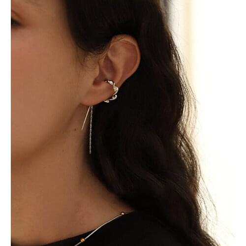 Gothic Bending Open Circle Earcuff Letter C Earclip Fake Piercing Earcuff Korean Fashion Tassel Chain Ear Cuff Clips Jewelry