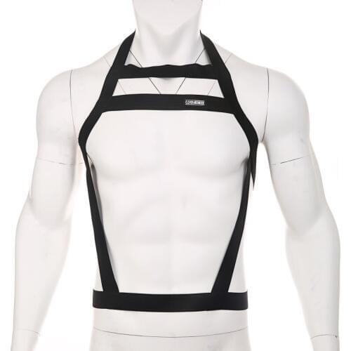 2018 Hot Men Elastic Shoulder Chest Harness Hollow Out Strap Male Halter Neck Costume Adult Bondage Lingerie Stage Performance