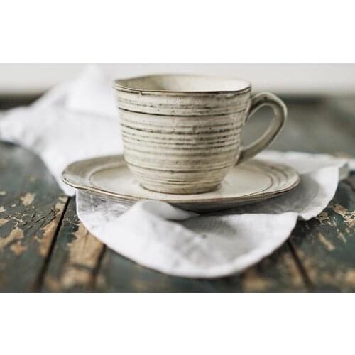 Retro ceramic coffee cup and saucer set thread creative cup and saucer milk cup water cup breakfast cup