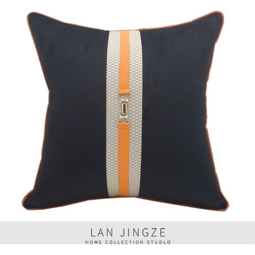 LAN JINGZE Velvet Leather Patchwork Cushon Cover Ins Sample Buckle Pillow Cover Home Decor Throw Pillowcase For Living Room